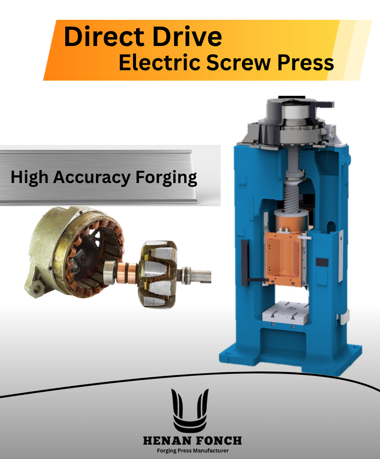 An Electric Screw Press is a forging machine that uses a motor-driven screw mechanism to apply force for shaping metal. Unlike traditional presses, it offers precise control over stroke and energy, making it ideal for closed die forging. Advantages include energy efficiency, low maintenance, high production rates, minimal noise, and better dimensional accuracy. It is widely used for forging components in automotive, aerospace, and medical industries due to its reliability and repeatability.